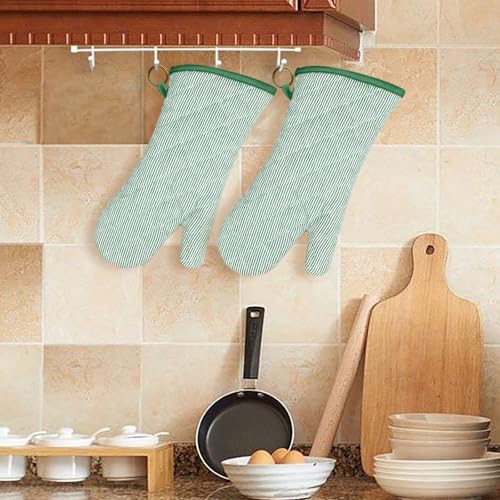 1 Pair Yarn Dyed Oven Mitts 100% Cotton Heat Resistant 470 Degree Gloves Men Women Cooking Baking Barbecue BBQ Microwave Crafting Machine Washable Pot Holders Mittens (red2)