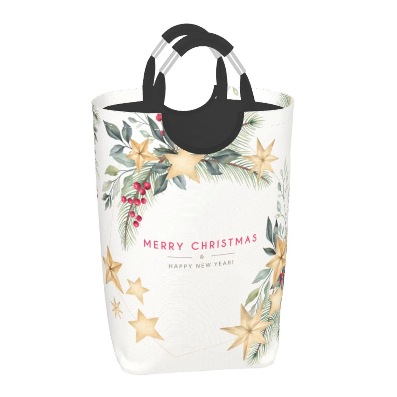 XMXT Collapsible Laundry Basket Hamper, Merry Christmas Decorations Background Large Laundry Bag Clothes Hamper with Aluminum Handle, 50L