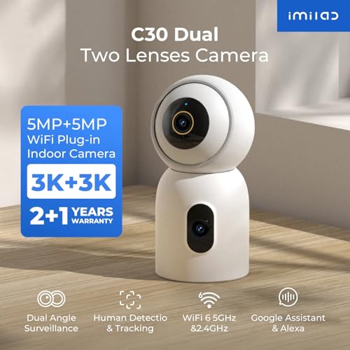 IMILAB C30 Dual 3K+3K Security Camera Indoor, Room Camera for Kids/Pet/Baby, Indoor Cam 360 View w/Phone App, Upgraded AI Detects for Pets/Cries/Fire/Smoke(beta), Enhance Color Night Vision, Plug in.