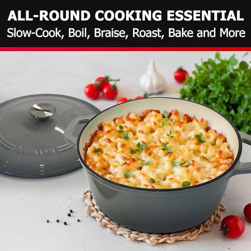 Mueller 6qt Enameled Cast Iron Dutch Oven, Heavy-Duty Casserole and Braiser Pan with Lid and Knob, Oven-Safe up to 500° F & Across All Cooktops, White