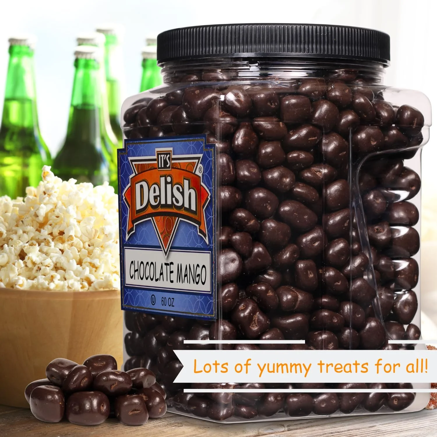 Dark Chocolate Covered Dried Mango by It's Delish, 60 OZ Jumbo Container  Gourmet Chocolate Covered Mango Bits Fruit Snacks Bulk Chocolate Candy Treats  Vegan, Non-Dairy, Kosher