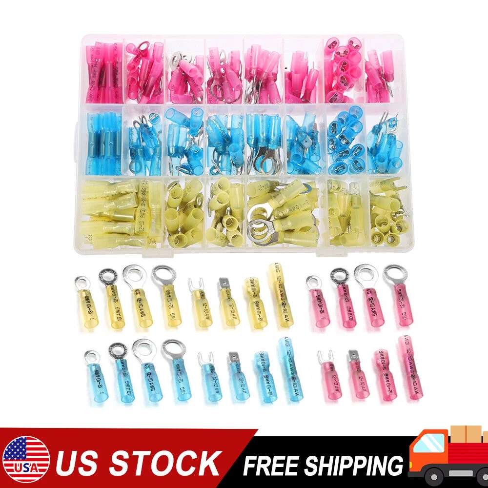 G·PEH 250x Heat Shrink Wire Connectors Electrical Ring Fork Spade Crimp Terminals Kit