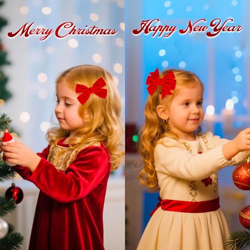 12 Pcs Red Christmas Velvet Ribbon Bow Hair Clips - 3” Small Alligator Clips Xmas Accessories Hair Bow for Girls, Toddlers, Teens School Uniform Decor Xmas Birthday Valentines Gift