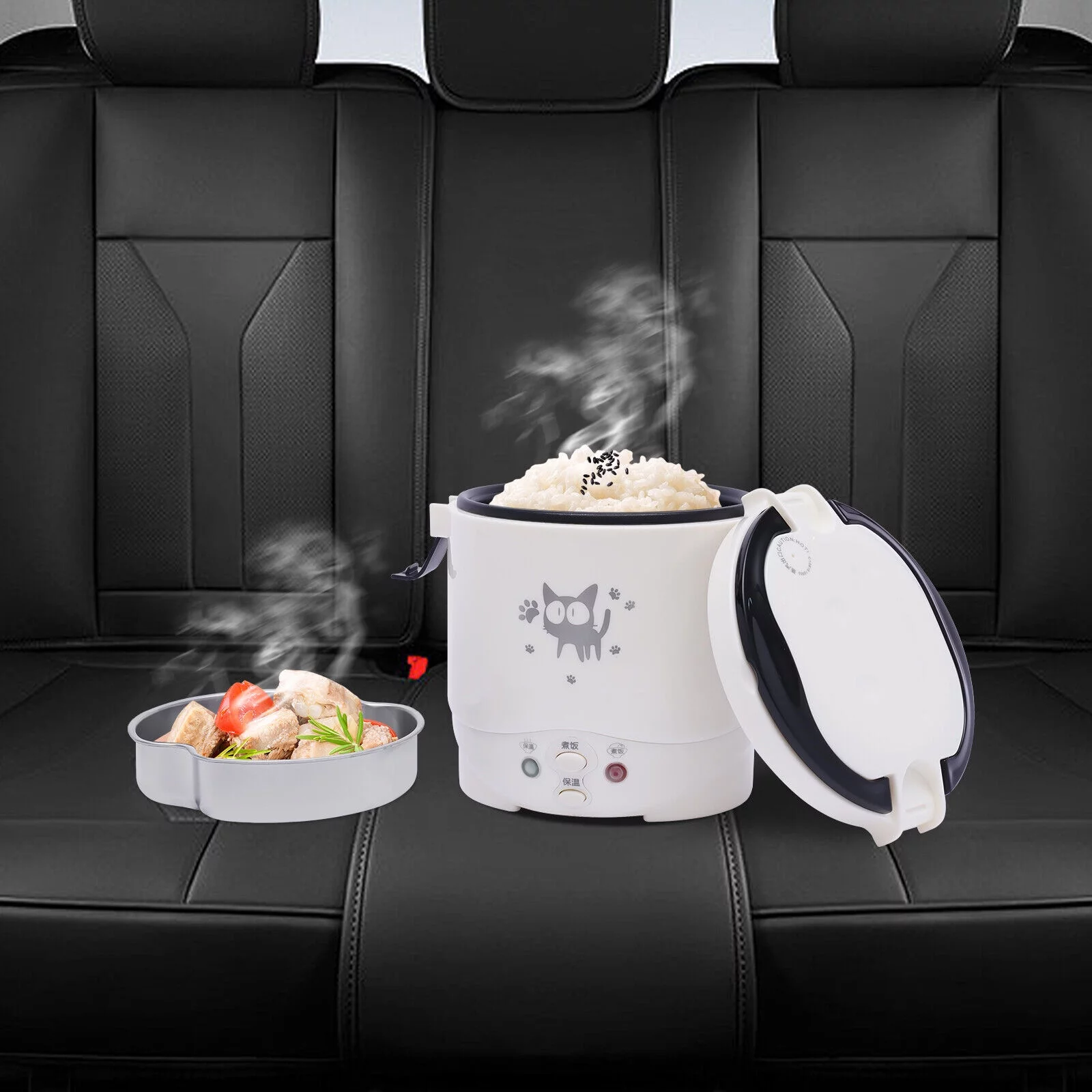Mini Rice Cooker Travel Rice Cooker White 12V for Car, Cooking for Soup Porridge,Eggs, Oatmeal, Meatballs