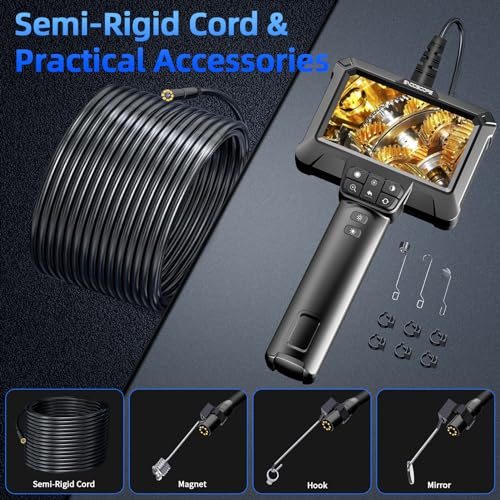 Endoscope Camera with Light - IP67 Waterproof Borescope Camera with 8 Adjustable LED Lights | 4.3