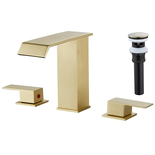 White Gold Faucet Bathroom Vessel Sink Golden Waterfall Spout Faucet Single Handle Bowl Sink Faucet Modern Single Hole Basin Vanity Tall Bathroom Sink Faucet with Pop Up Drain Stopper Supply Hose