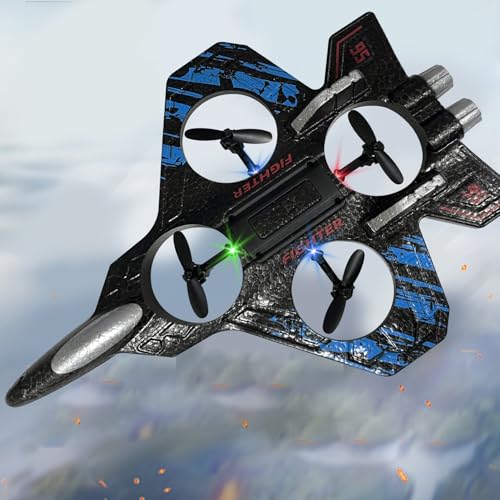 RC Airplane for Kids and Beginners, 2.4GHz Form Drone Remote Control Airplane with 2 Batteries, 360° Drop-Resistant Stunt Spin Remote Fighter Jet with Lights Outdoor Flying Toy (Blue)