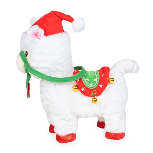 Cuddle Barn - Navidad Nico | Animated Christmas Walking Musical Plush Llama Toy Plays Feliz Navidad, 10.5 inches