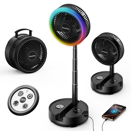 Socool 20000mAh Portable Fan Foldable Wireless Battery Rechargeable with 8-Speed & 112H, 90° Osciliating Floor Standing Fan Remote, Desk Fan with 8H Timer & LED Light for Home Kitchen Travel Camping