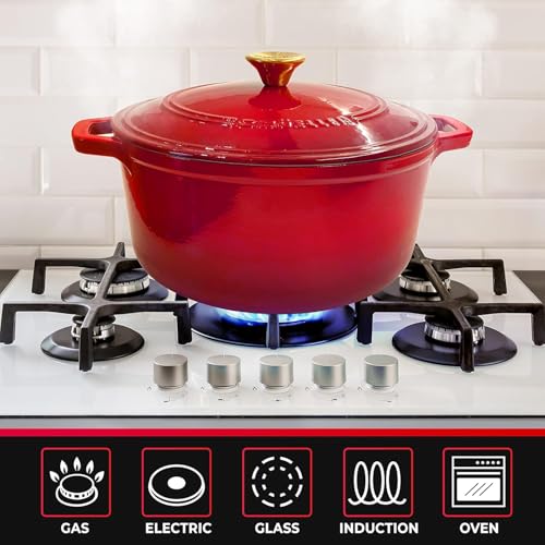 Mueller 6qt Enameled Cast Iron Dutch Oven, Heavy-Duty Casserole and Braiser Pan with Lid and Knob, Oven-Safe up to 500° F & Across All Cooktops, White