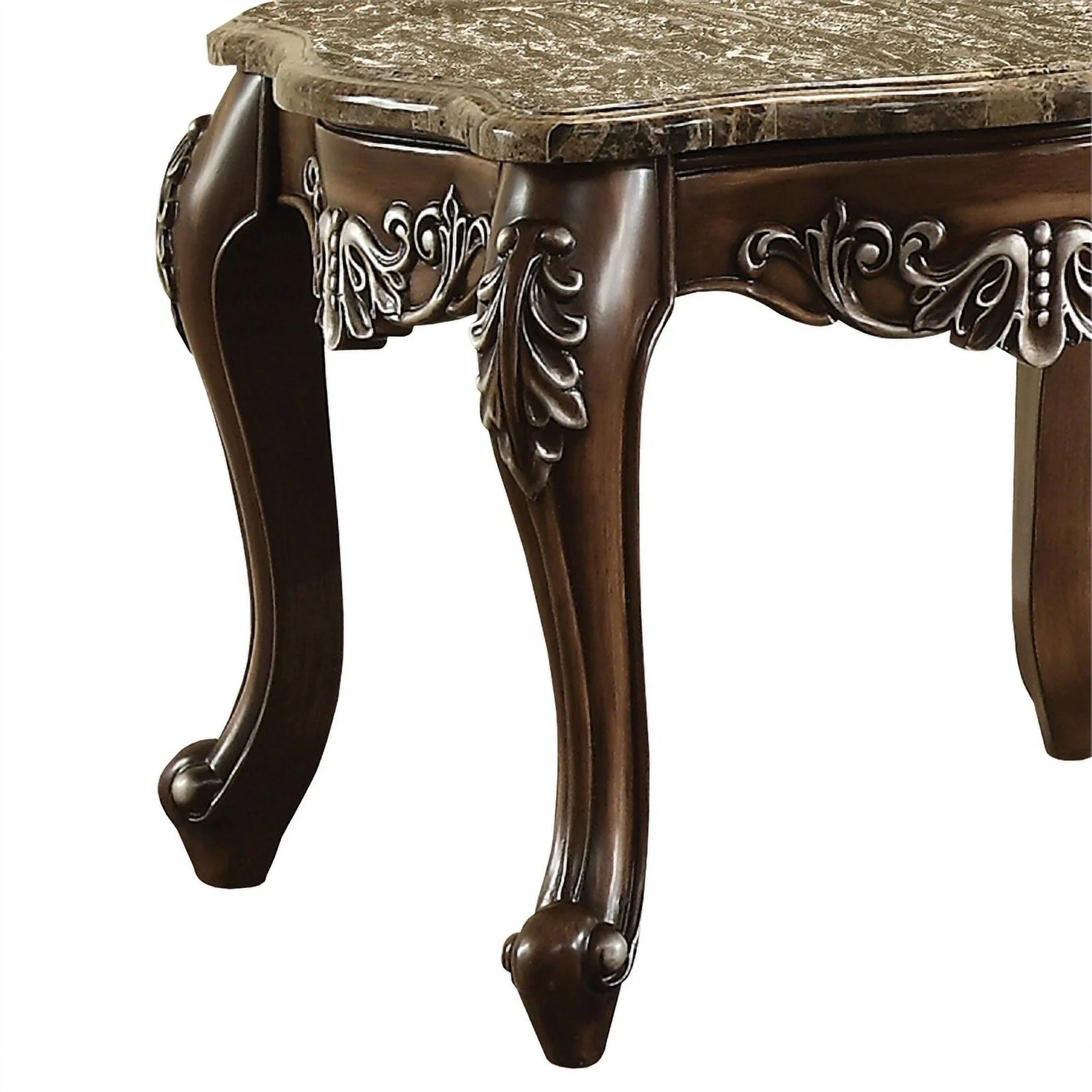 Benzara BM177648 Wooden End Table with Marble Top, Antique Oak Brown - 23.62 x 29.53 x 29.53 in.