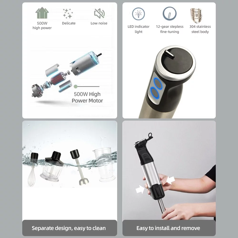 Blender Five Pieces Home 500W Big Cooking Machine Handheld Whisk Crush Rod Grinding Cup Meat Grinder Bowl Combination Food Supplement Juicer