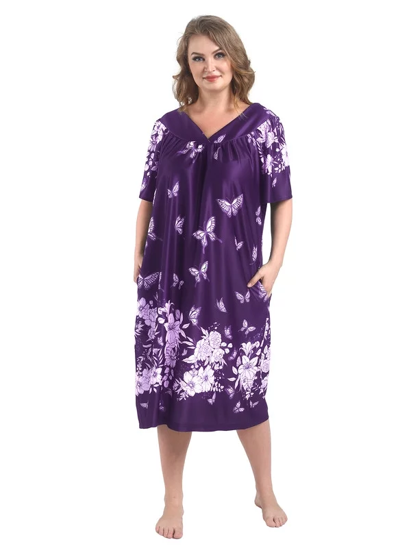 FEREMO Plus Size Nightgowns Womens House Dress With Pockets Short Sleeve Moomoo Nightgown Lounge Dresses for Women 1X-4X