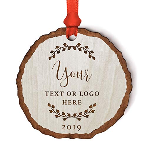 Andaz Press Personalized Wedding Real Wood Rustic Farmhouse Christmas Ornament, Engraved Wood Slab, Our First Christmas As Mr. & Mrs, 2025, Rustic Laurel Leaves, 1-Pack, Personalized Wedding Ornament