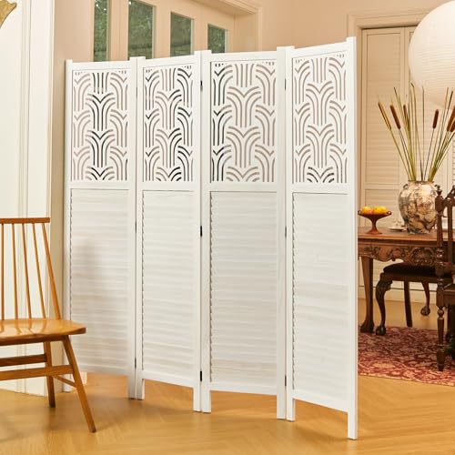 5.6 Ft Room Divider Wood Carved Wall Divider Indoor Folding Portable Partition Screen for Home Office Garden Terrace - 6 Panel (Gray)