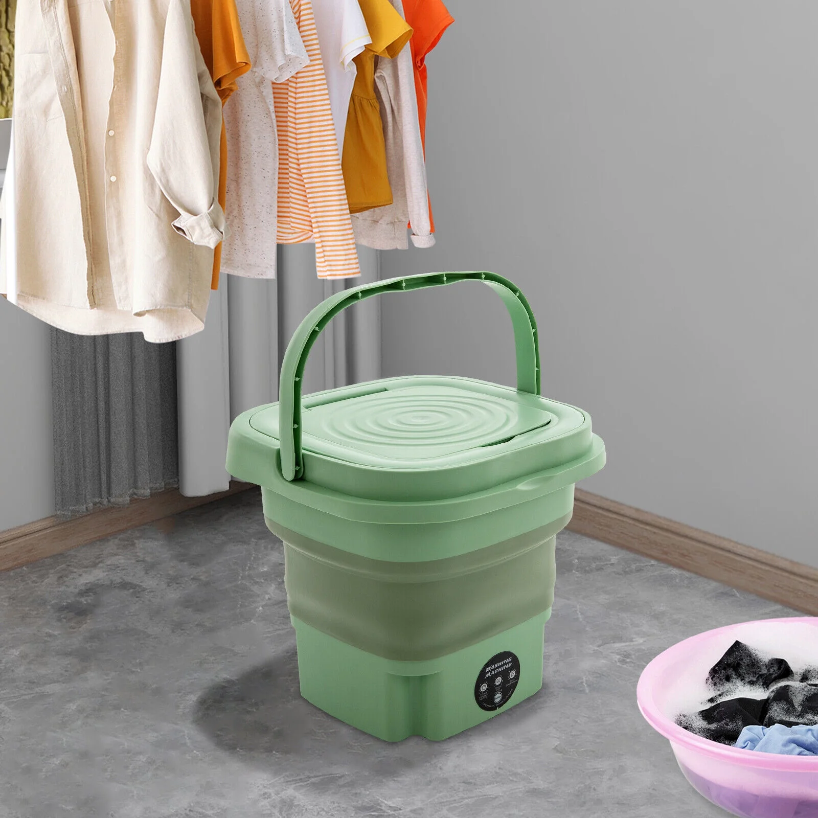 8L Foldable Mini Washing Machine Small Bucket Washer for Outdoor Travel Camping RV