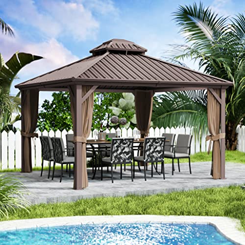 Kozyard Caesar 10'x10' Hardtop Gazebo - Permanent Metal Pavilion with Netting and Shaded Curtains for Patio, Backyard, and Deck - Galvanized Steel Outdoor Aluminum Canopy, Double Roof Gazebo (Grey)