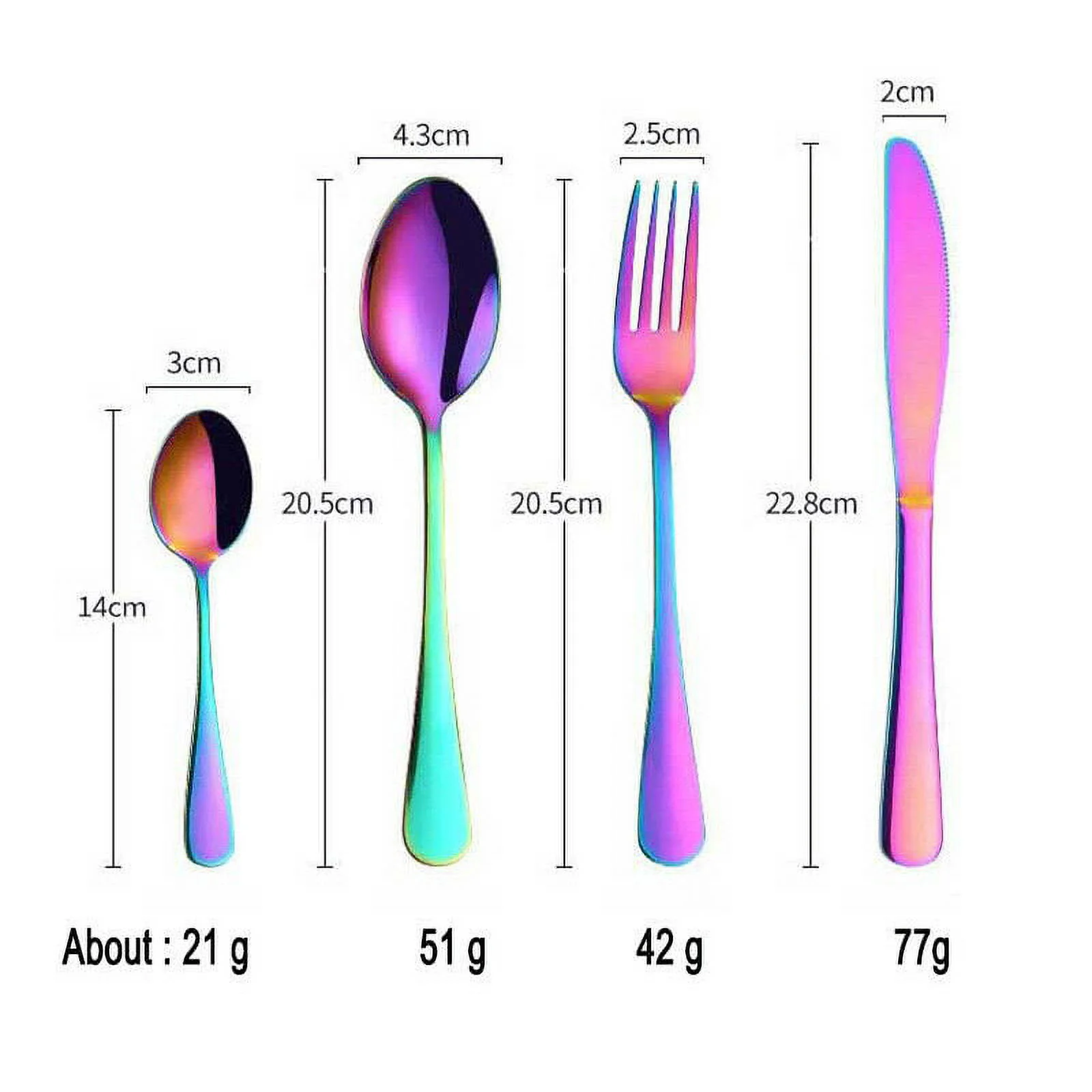 18/0 Stainless Steel Tableware Flatware Set Rainbow 24-Piece Including Table Knife, Dinner Forks, Soup and Dessert Spoons Use for Household Restaurant Outdoor Dishwasher Safe