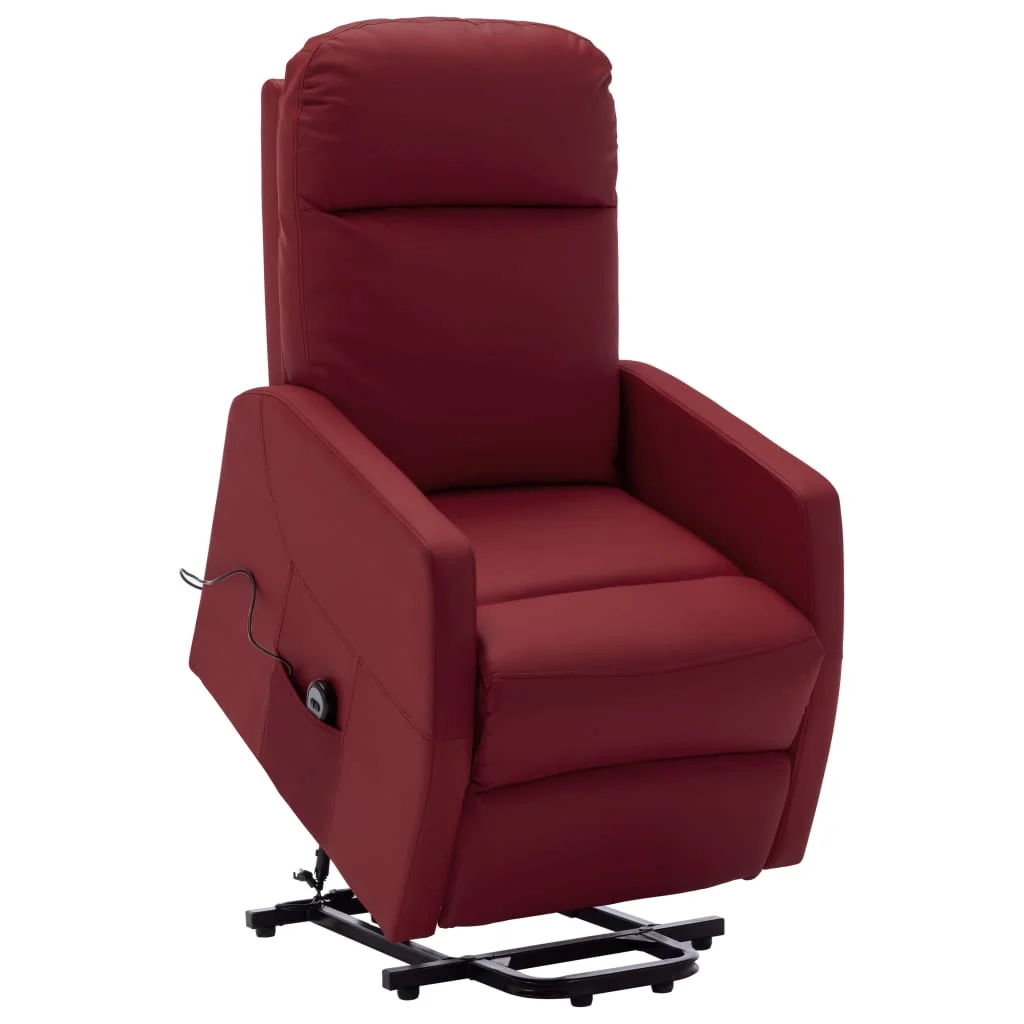 Power Lift Massage Recliner Wine Red Faux Leather