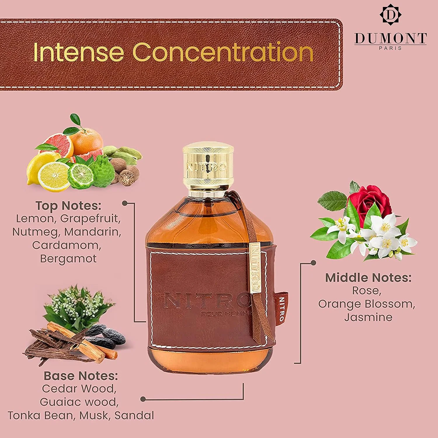 Dumont NITRO POUR HOMME - 3.4 Eau De Parfum - Men’s Perfume with Fruity, Floral, Woody & Masculine Fragrance - Long Lasting Cologne Mist & Body Spray - for Him