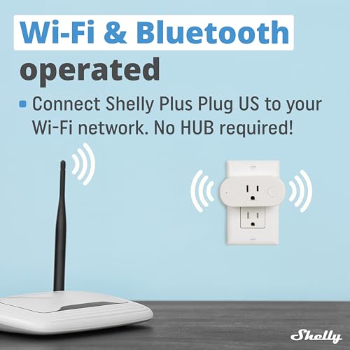 Shelly Plus Plug US | WiFi & Bluetooth Operated Smart Plug with Power Measurement | Home Automation | iOS Android App | Alexa and Google Home Compatible | Monitor Appliances | Remote Control