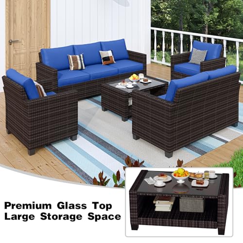 GAOMON 5-Piece Outdoor Patio Furniture Sets, 7 Seat PE Rattan Furniture Sectional Sofa Set with Storage Table, Patio Conversation Sets with Water-Repellent Cushions for Backyard, Deck, Poolside