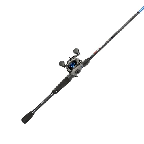 Lew's Lew’s American Hero Baitcast Reel and Fishing Rod Combo, 1-Piece Medium-Heavy Power Fast Action IM6 Graphite Rod, 7.5:1 Gear Ratio, Gray/Black/Blue