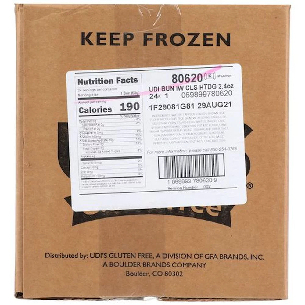 Udis Gluten Free Classic Individually Wrapped Hot Dog Bun, 2.4 Ounce -- 24 per case