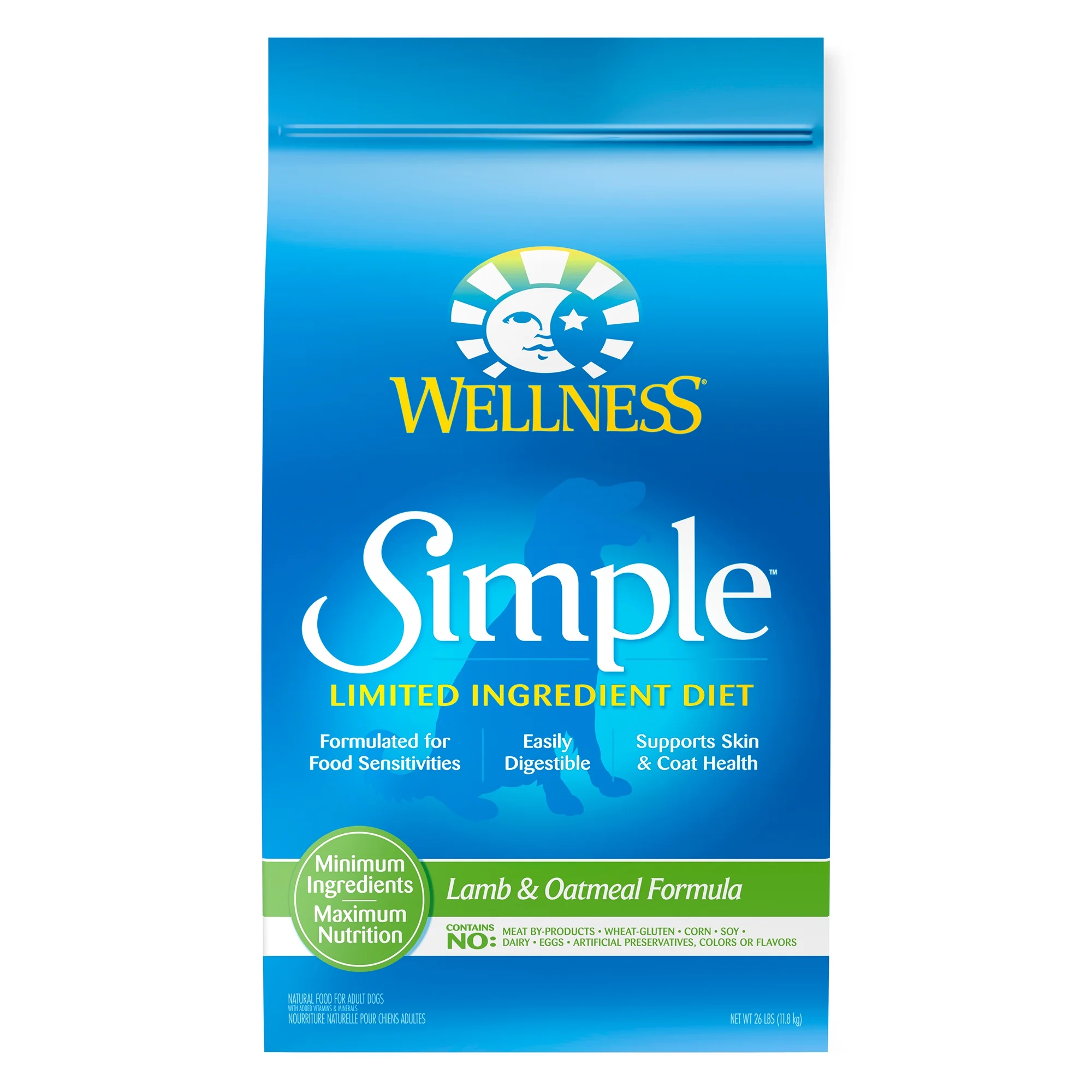 Wellness Simple Natural Limited Ingredient Dry Dog Food, Lamb and Oatmeal Recipe, 26-Pound Bag