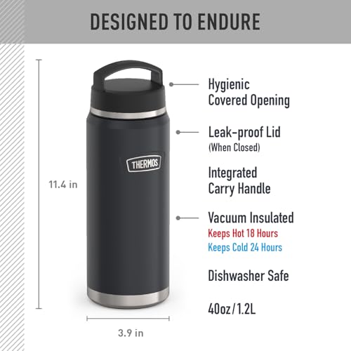 THERMOS ICON SERIES Stainless Steel Water Bottle with Screw Top Lid - 32 Ounce, Matte Stainless Steel - Vacuum Insulated Water Bottle with Lid