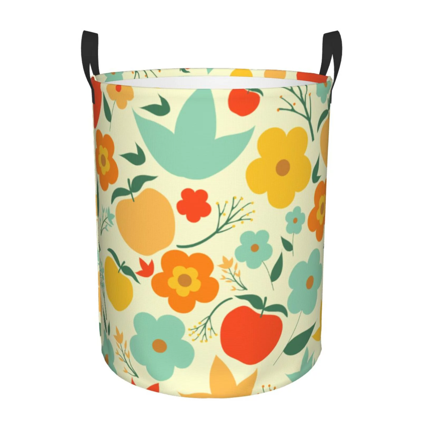 XMXT Collapsible Laundry Basket, Colorful Cartoon Fruits Flowers Polyester Waterproof Laundry Hamper, 62L