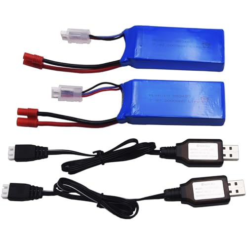 Blomiky 2 Pack 7.4V 2000mAh Lipo Battery Banana Connecdtor Plug and Charger Cable Replacement for DRC-446 and S yma X8C X8W Quadcopter / X8C Battery 2