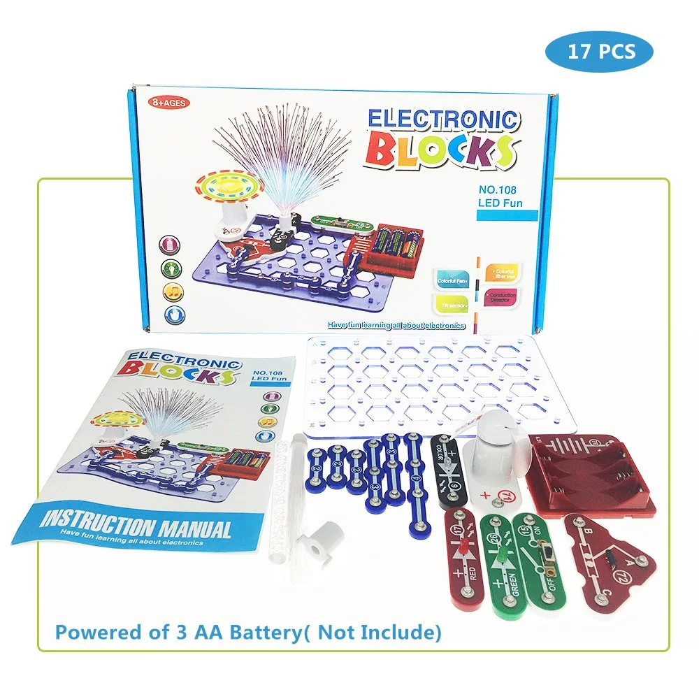 “Happyline”Electronic Blocks 17 Parts Discovery Kit LED Fun STEM DIY Electronic Learning Toys Education Electric Circuits Toys for Children