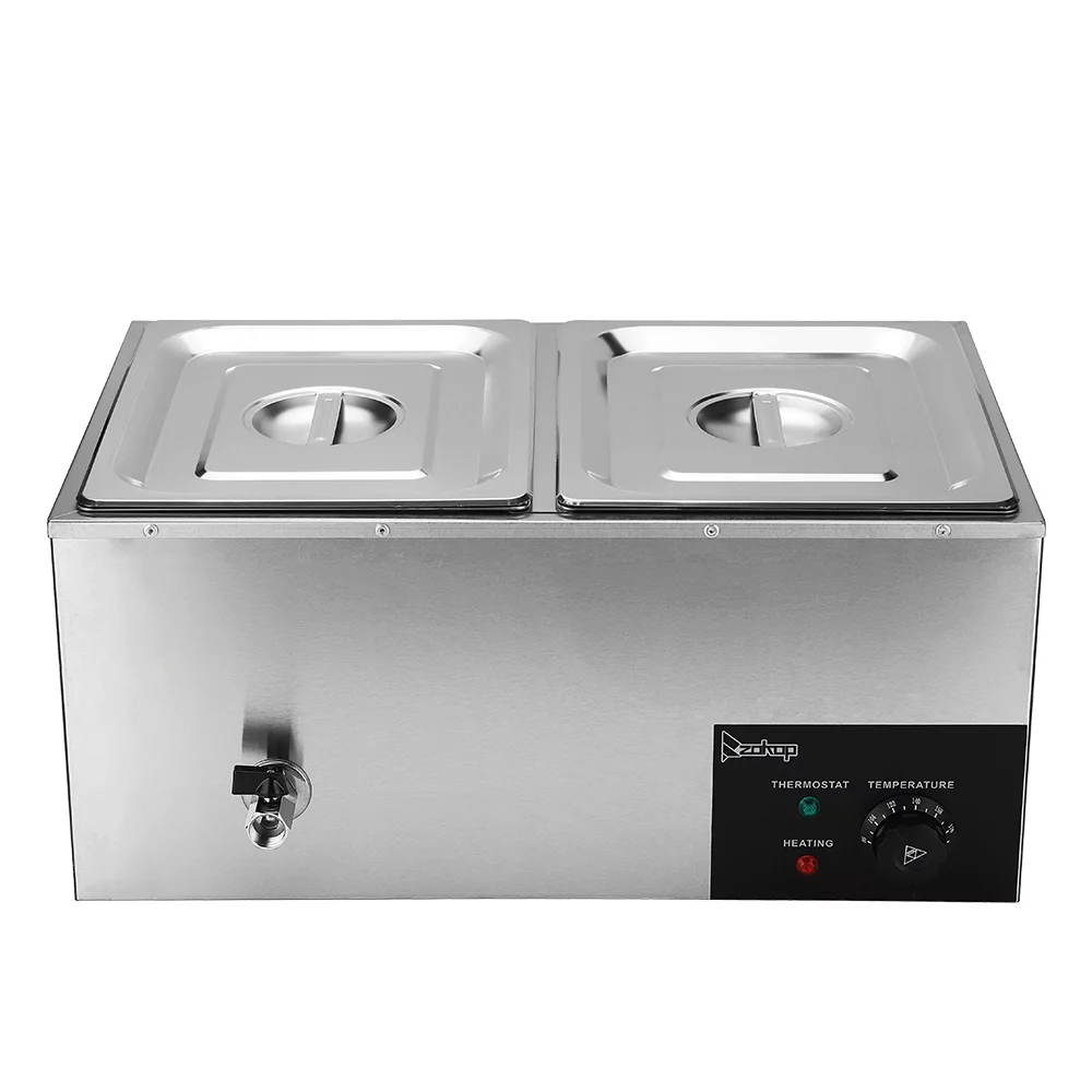 ZOKOP 600W 2-Pan Commercial Electric Food Warmer Stainless Steel Buffet Bain Marie Food Warmer