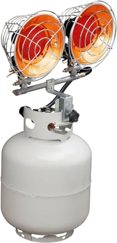 Avenger FBDTP30 Infra-Red Tank Top Outdoor Heater for Use with Propane Gas Tanks for Camping, Patios, and More, Double Burner, 30,000 BTU, Silver