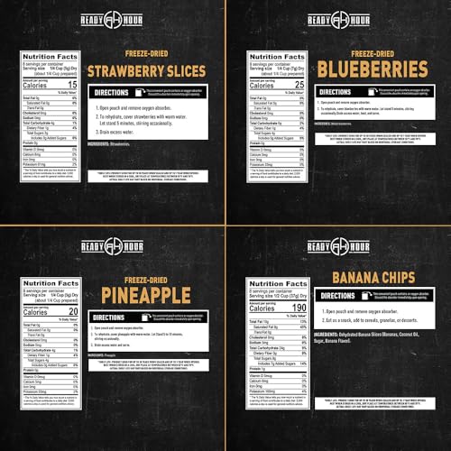 Ready Hour, Fruit & Veggie Mix, Non-Perishable Freeze-Dried Food, 30-Year Shelf Life, Portable Emergency and Adventure Food Supply, Durable Flood Safe Container, 56 Servings