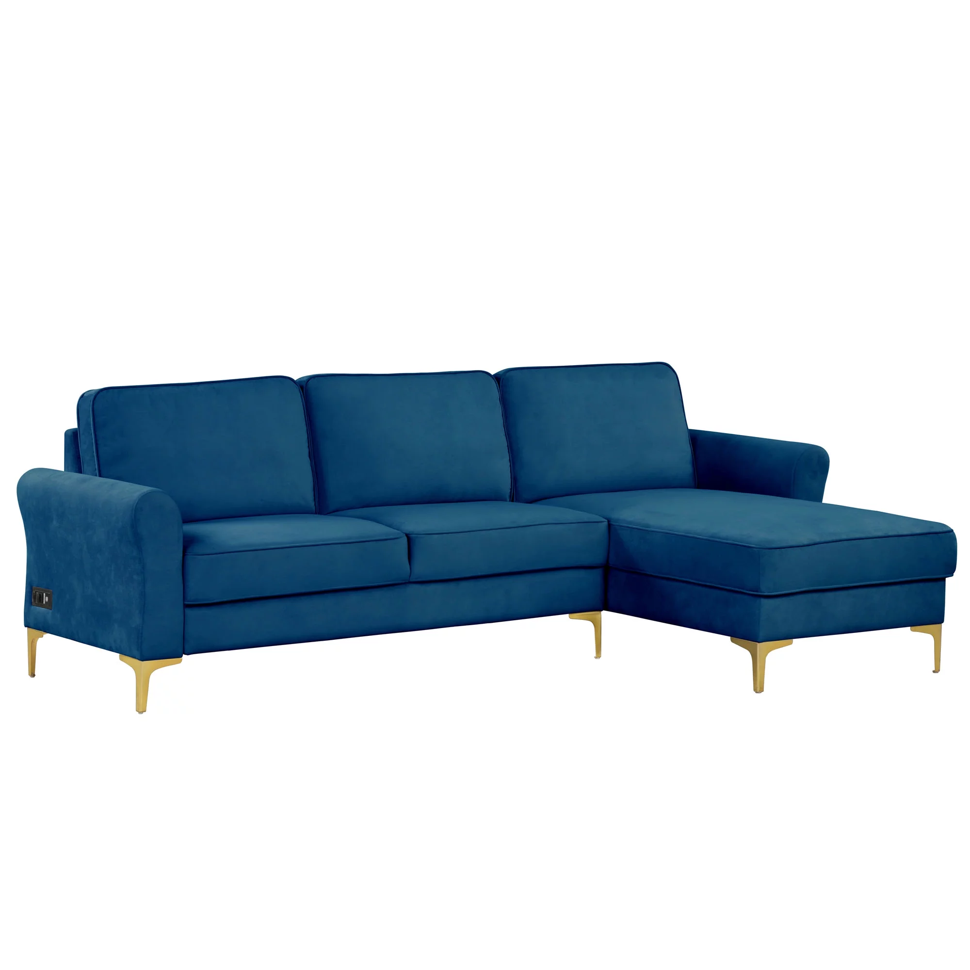 Ember Interiors Lancer Contemporary Sectional Loveseat and Chaise, Navy Blue Fabric