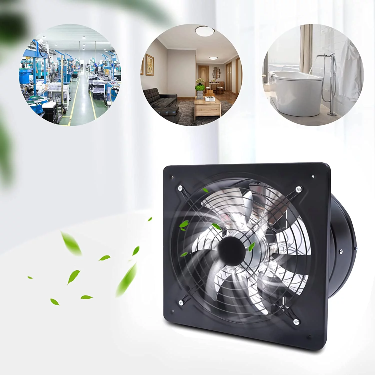 Miumaeov Exhaust Fan,12inch Industrial Ventilation Extractor Metal Axial Exhaust Commercial Air Blower Fan Exhaust Wall Mounted Kitchen Low Noise Stable Running 110V 2800r/min