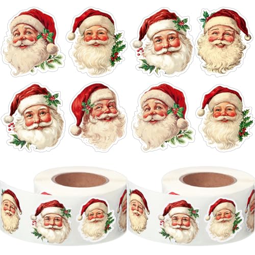 Pasimy 1000 Pcs Vintage Christmas Stickers Retro Santa Sticker Rolls Xmas Santa Claus Stickers for Cards Envelopes DIY Gift Packing Goodie Gift Bag Fillers Christmas Holiday Birthday Party Supplies