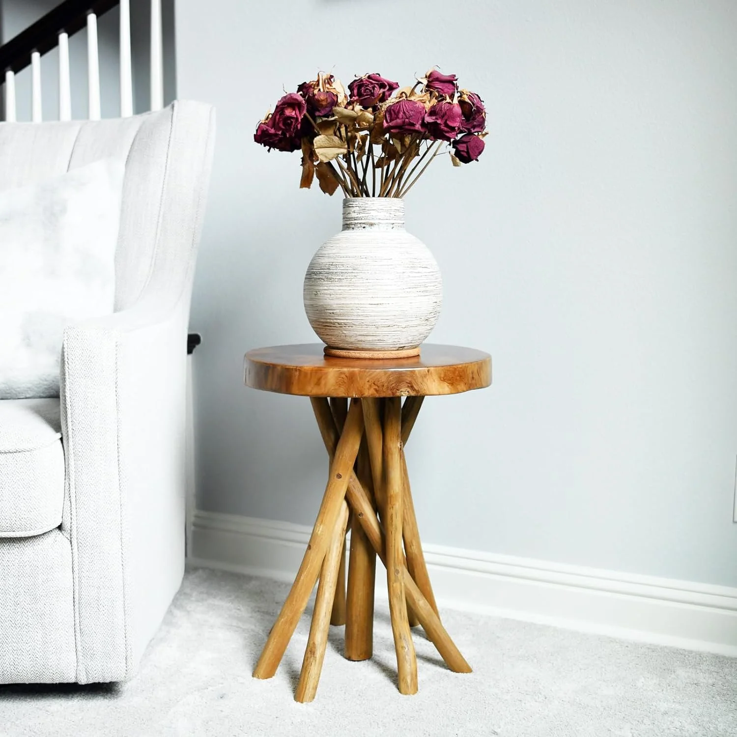 Teak Wood Stick Leg End Table