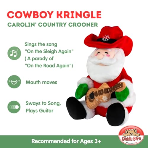 Cuddle Barn - Cowboy Kringle | Animated Musical Singing Christmas Western Santa Soft Plush Toy, 12 inches