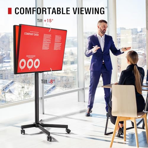 Rolling TV Stand - Mobile TV Stand on Wheels for 32-65 inch Flat/Curved TVs with Tilting, Height Adjustment Portable Rolling TV Cart Hold up to 88 Lbs for Livingroom, Bedroom, Office, Outdoor