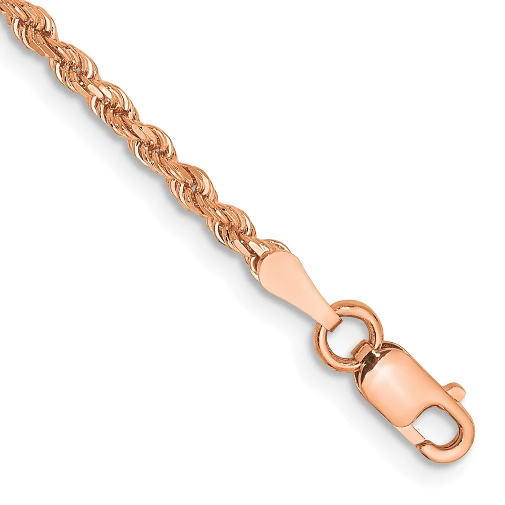 Primal Gold 14 Karat Rose Gold 2mm Diamond-cut Rope Chain Anklet