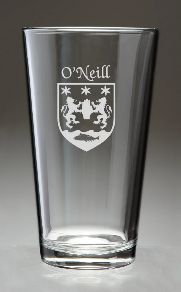O'Neill Irish Coat of Arms Pint Glasses - Set of 4 (Sand Etched)