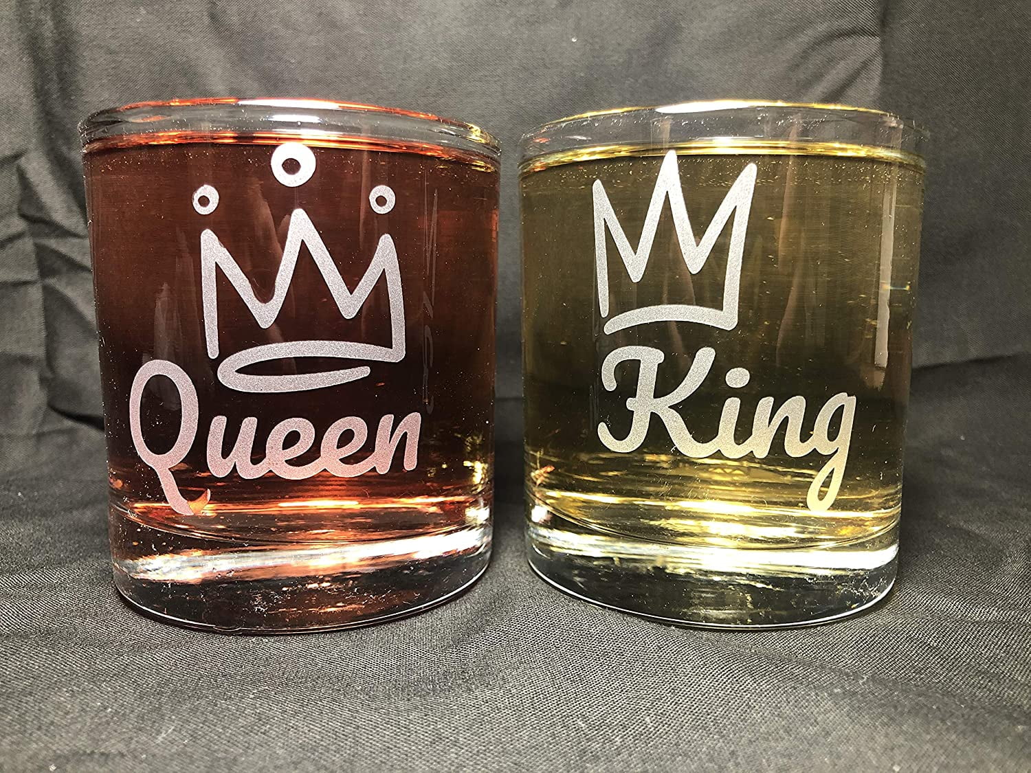 King Queen Wifey Hubby His Hers Couple Marriage Anniversary Parents Mother Father 10 Oz Rock Whiskey Glass Set Of 2 Wine