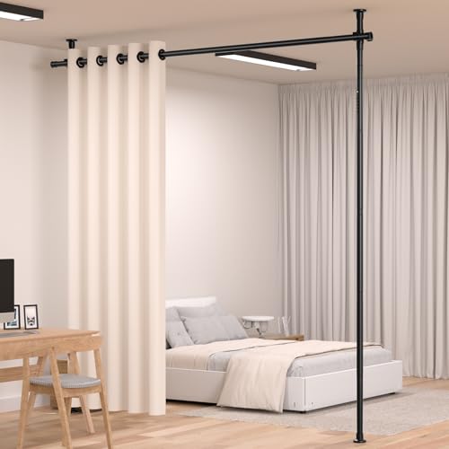 Room Divider, Height and Width Adjustable No Drilling Curtain Rod, Heavy Duty Metal Tension Wall Divider for Room Separation, Portable Wall Partition Separators Not Included Curtains