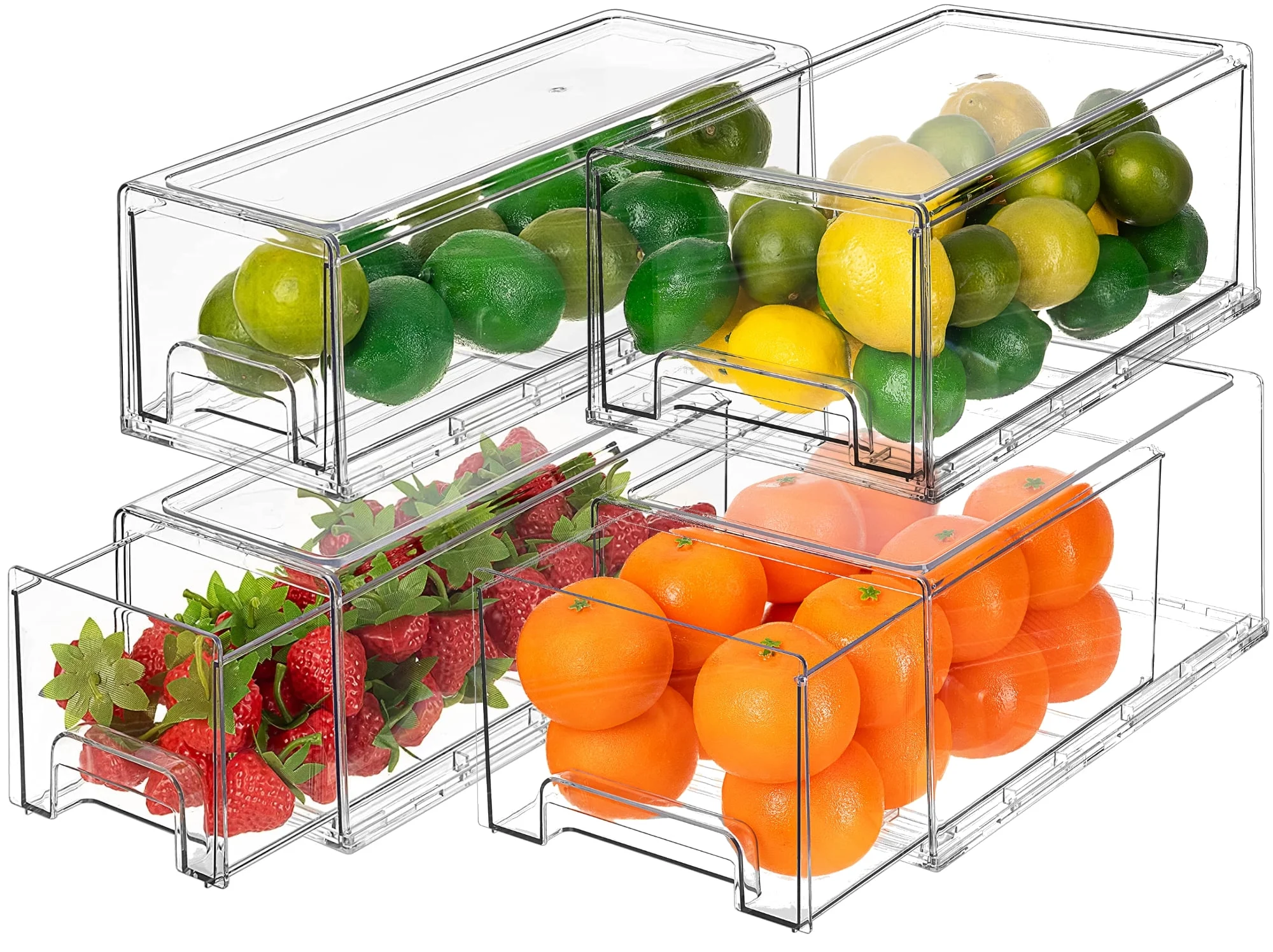 Sorbus Fridge Drawers - Clear Plastic Stackable Pull-Out Refrigerator Organizer Bins - Food Storage Containers for Kitchen, Refrigerator, Freezer, Pantry and Vanity (4 Pack | Large & Small Capacity)