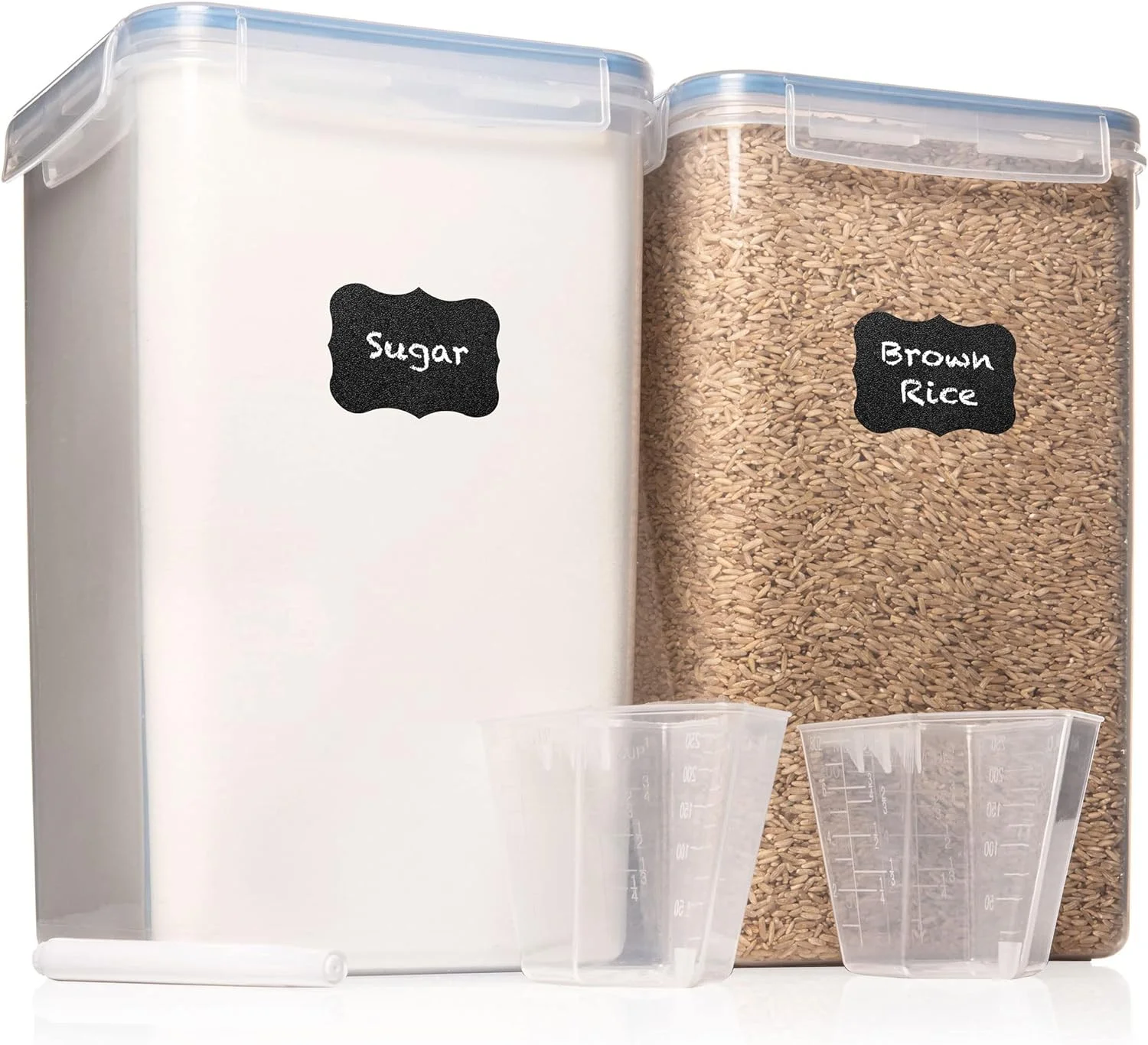 2PCS Extra Large Airtight Pantry Containers W/Lids, 8.5L/287Oz Storage Containers, Clear Plastic Space-saving W/2 Measuring Cup for Flour Sugar Rice Baking Supply Storage, Keep Kitchen Organized