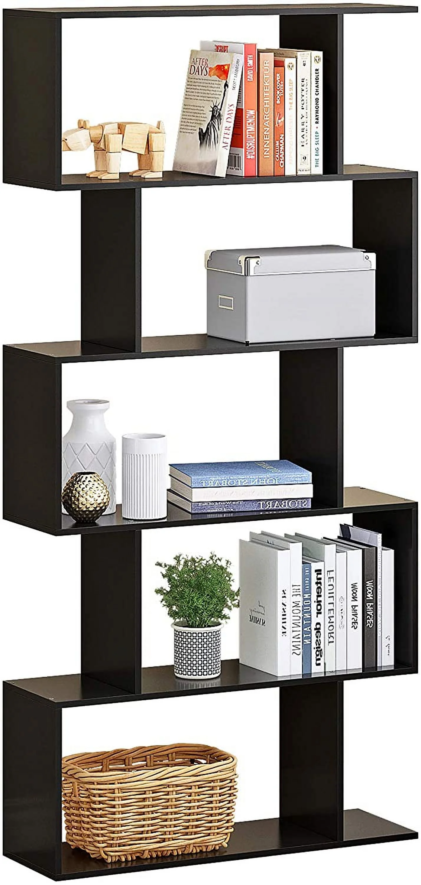 JIAH Geometric ,5-Tier 1 Bookcase, Open and Room Divider, Freestanding Display Storage Organizer, Shelving Unit for Home Office,Bedroom and Living Room (1, Black)