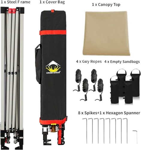 CROWN SHADES 10x10 Pop Up Canopy - Beach Tent with One Push Setup - Easy Outdoor Sun Shade for Events, Parties, Camping - Gazebo with STO-N-Go Cover Bag, Silver Coated Top, White